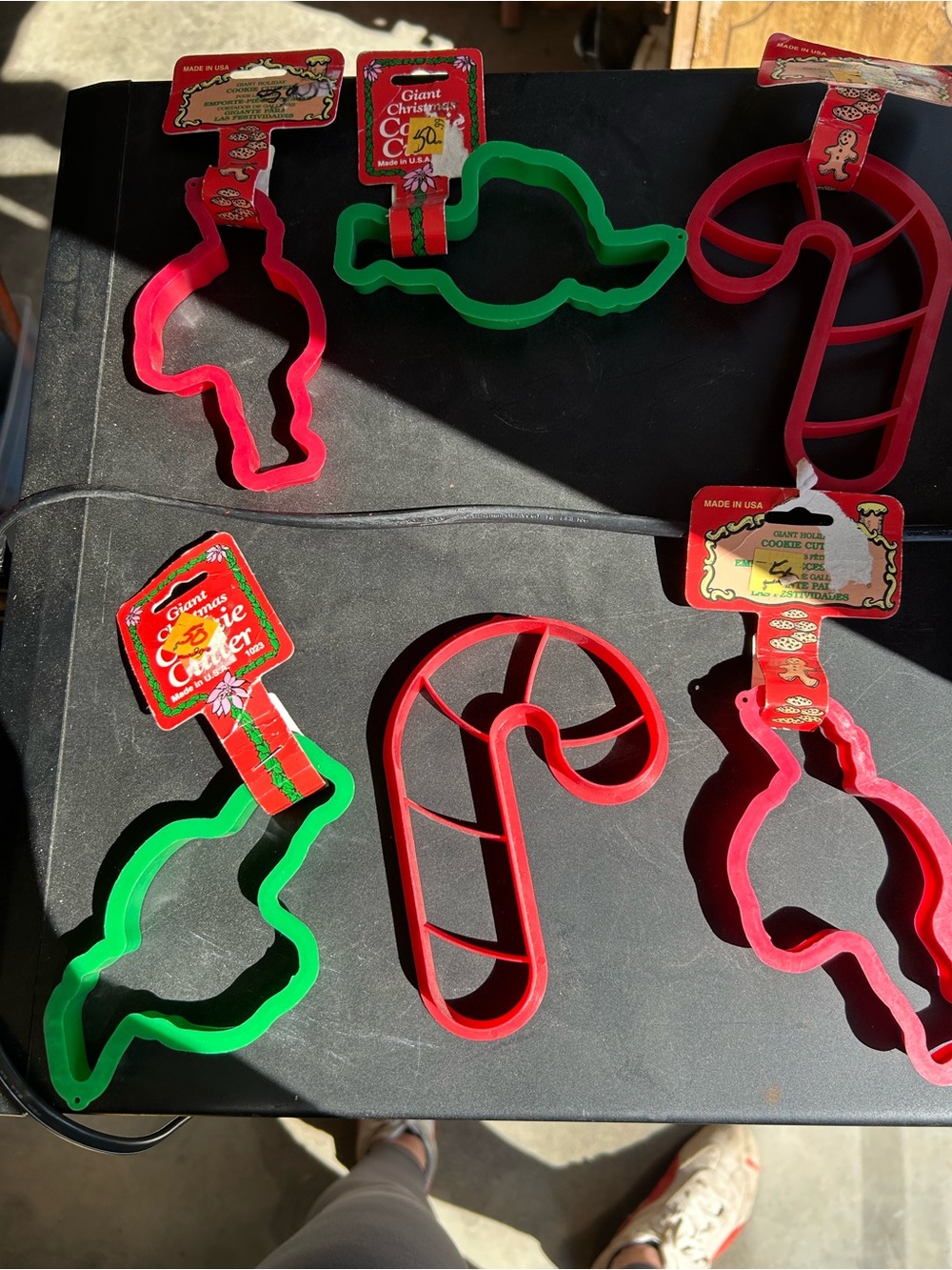 Vintage set of 6 NOS Holiday Candy Cane & Santa Cookie Cutters - Red & Green